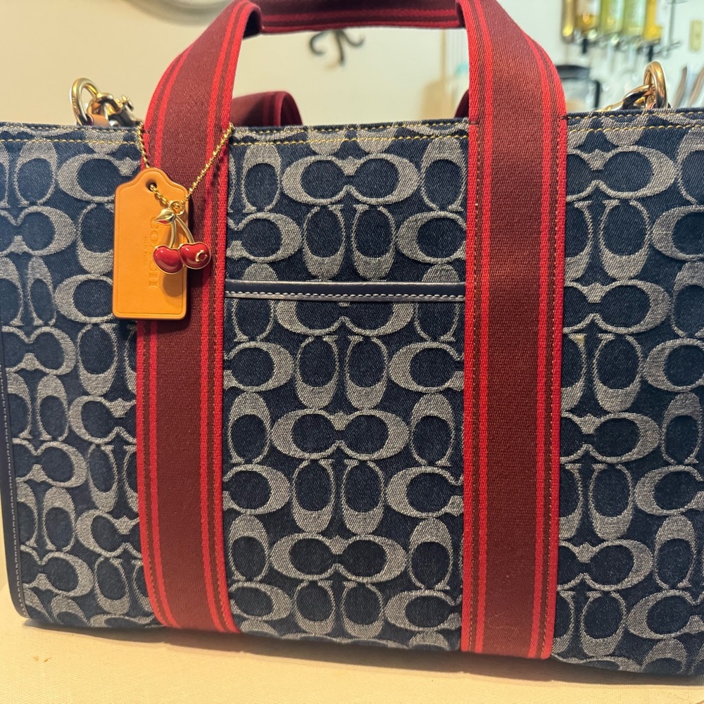 Coach Denim and Red Signature Tote